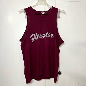 Vintage 80s Burgundy Sporty Athletic FlexStar Graphic Work Out Muscle Tank Top